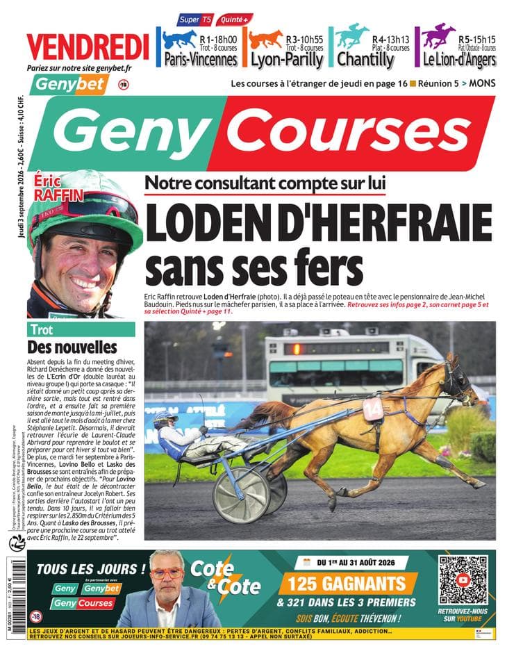 Couverture de l'édition du Jeudi 3 septembre 2026